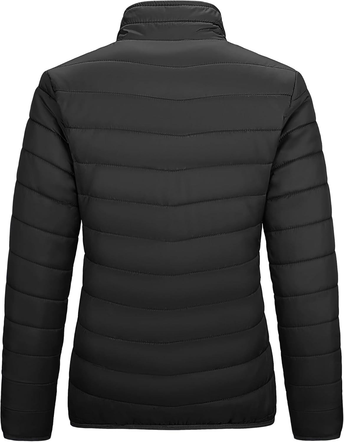 Outdoor Ventures Women’s Packable Full-Zip Short Puffer Jacket Insulated Quilted Warm Lightweight Winter Coat(Black(fold in Pocket))