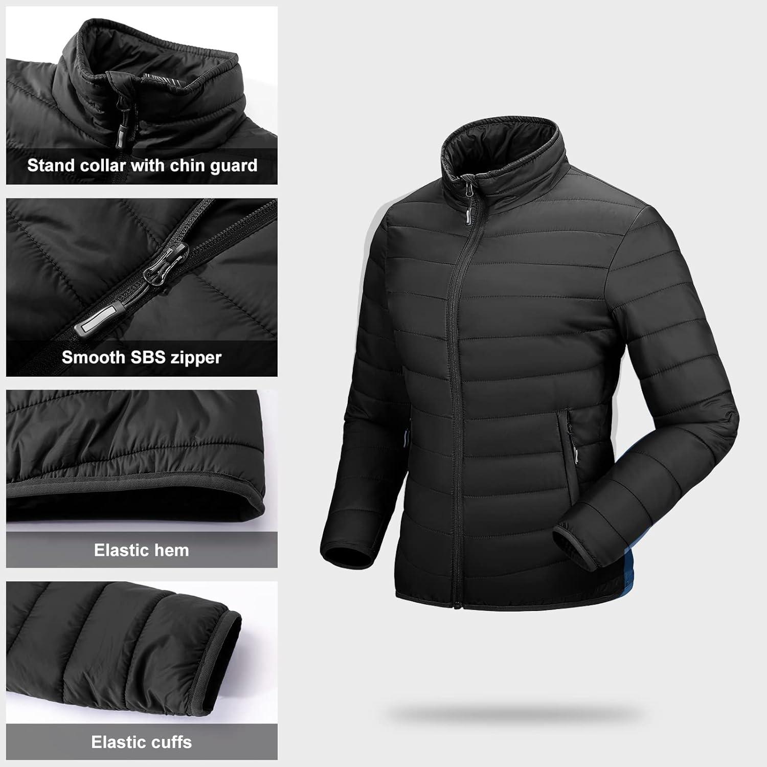 Outdoor Ventures Women’s Packable Full-Zip Short Puffer Jacket Insulated Quilted Warm Lightweight Winter Coat(Black(fold in Pocket))