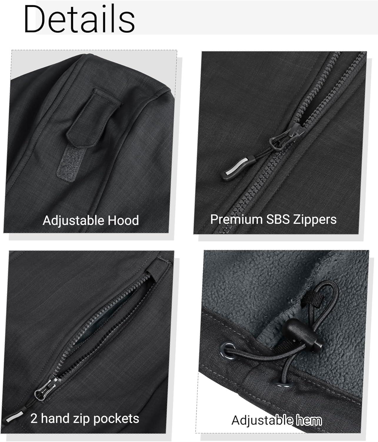 Outdoor Ventures Women’s Softshell Jacket with Removable Hood, Insulated Windbreaker Waterproof Warm Fleece Lined Coat(Dark Grey-check)