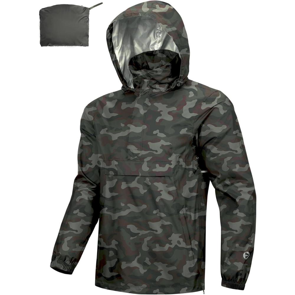 Outdoor Ventures Men’s Rain Jacket Waterproof Lightweight Packable Rain Pullover for Hiking Golf Running(Camouflage)