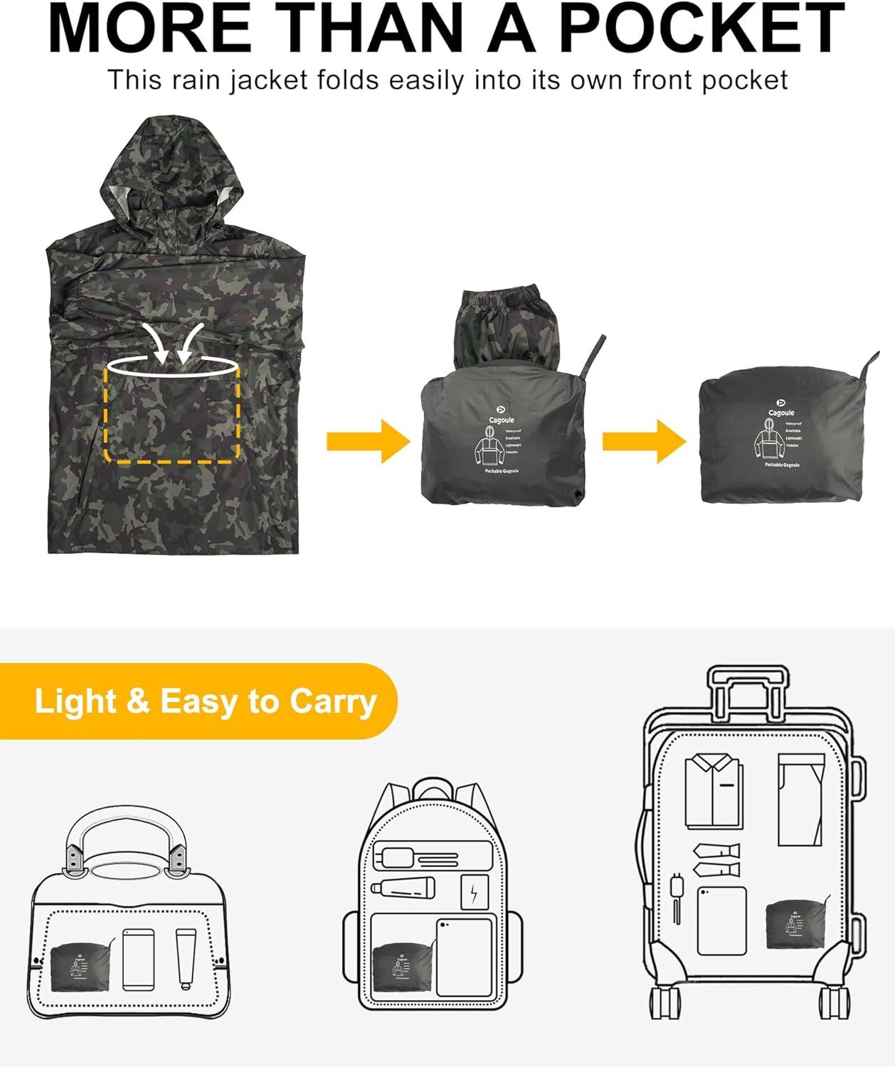 Outdoor Ventures Men’s Rain Jacket Waterproof Lightweight Packable Rain Pullover for Hiking Golf Running(Camouflage)