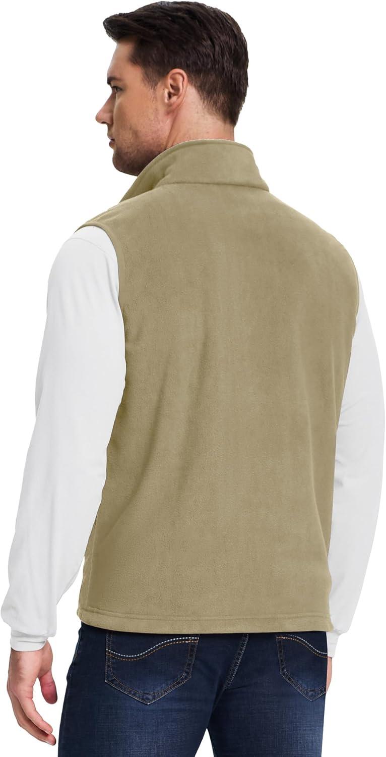 Outdoor Ventures Men’s Full-Zip Lightweight Polar Fleece Vest Outerwear with 5 Pockets Warm Winter Sleeveless Jacket Casual(Light Brown)