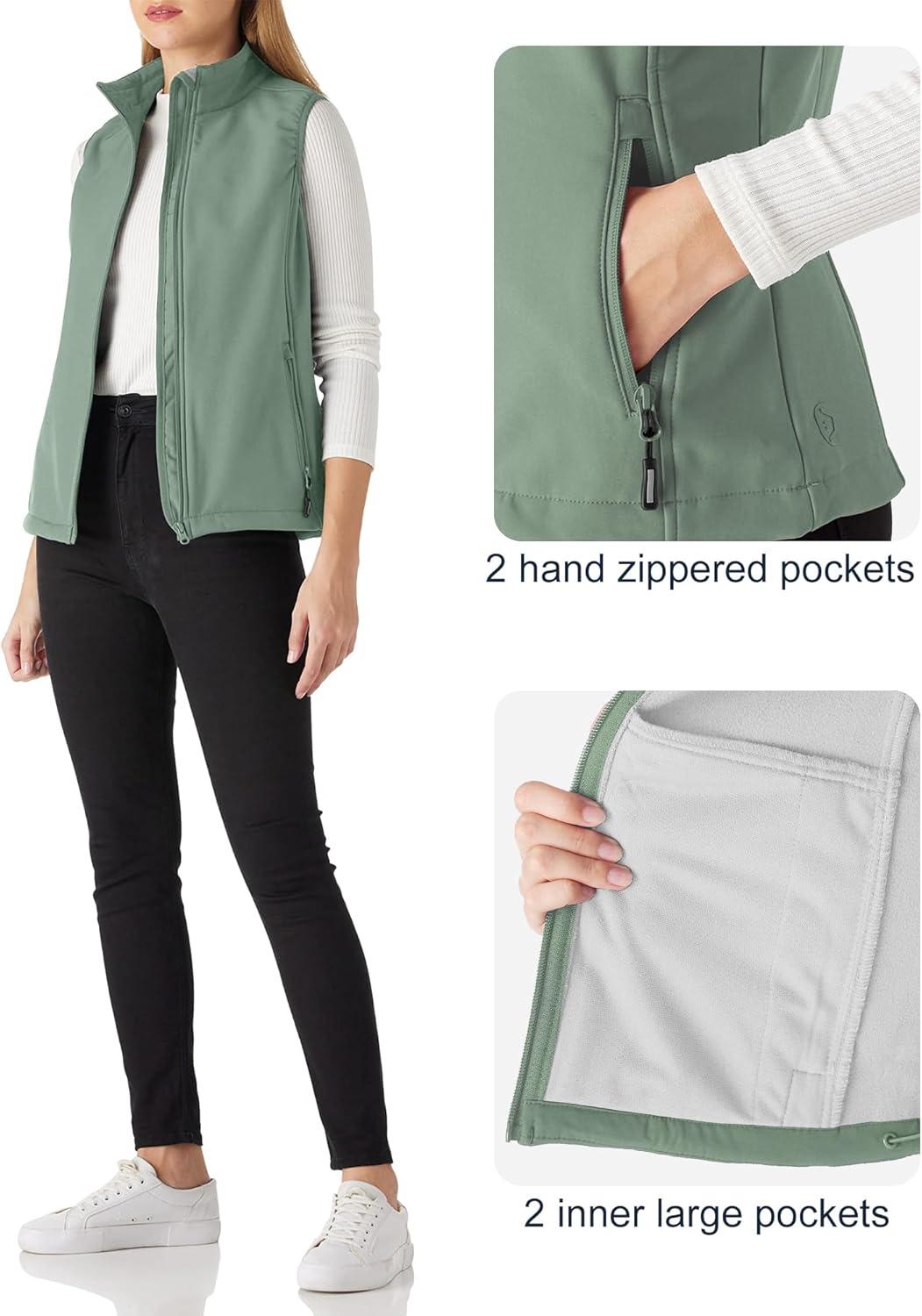 Outdoor Ventures Women’s Lightweight Softshell Vest Windproof Fleece Lined Zip Up Sleeveless Jacket for Running Hiking Golf(Green)