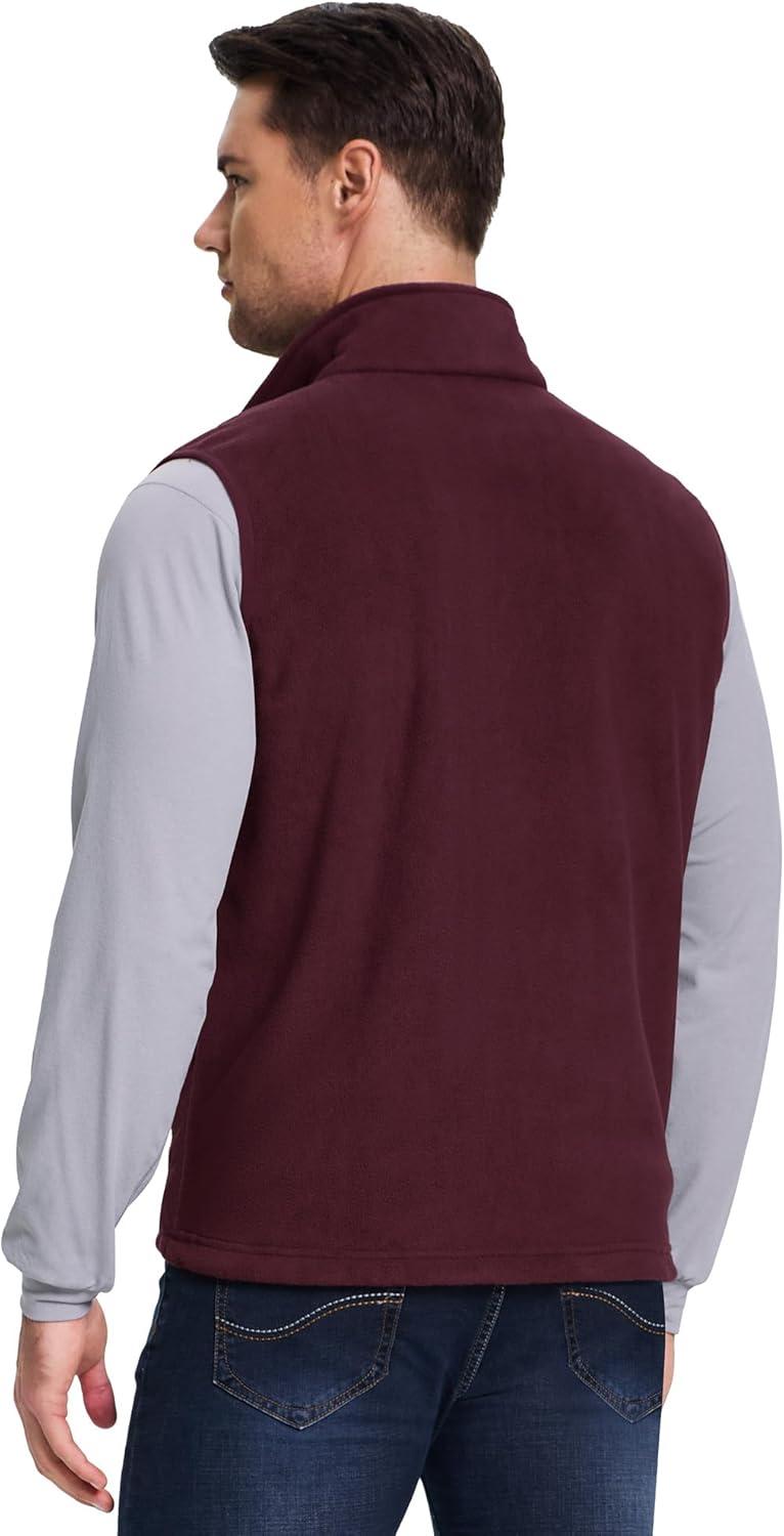 Outdoor Ventures Men’s Full-Zip Lightweight Polar Fleece Vest Outerwear with 5 Pockets Warm Winter Sleeveless Jacket Casual(Wine)