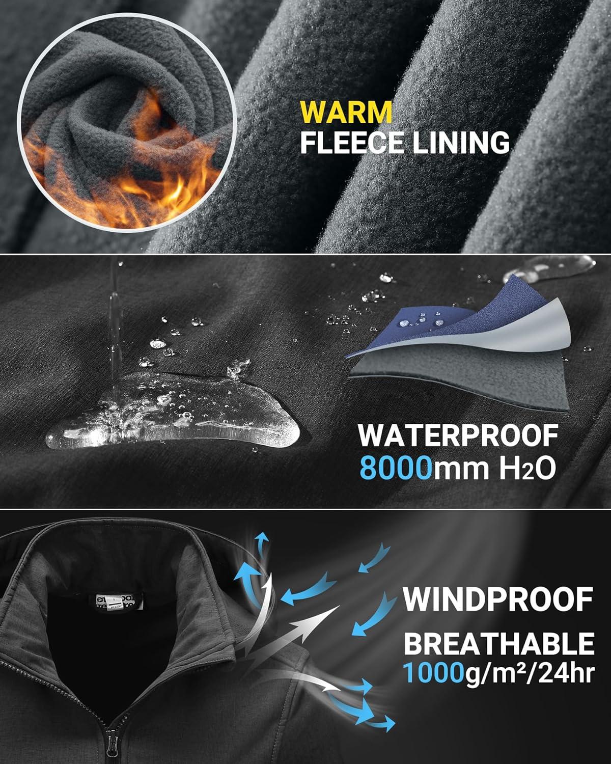 Outdoor Ventures Women’s Softshell Jacket with Removable Hood, Insulated Windbreaker Waterproof Warm Fleece Lined Coat(Dimgrey Melange)