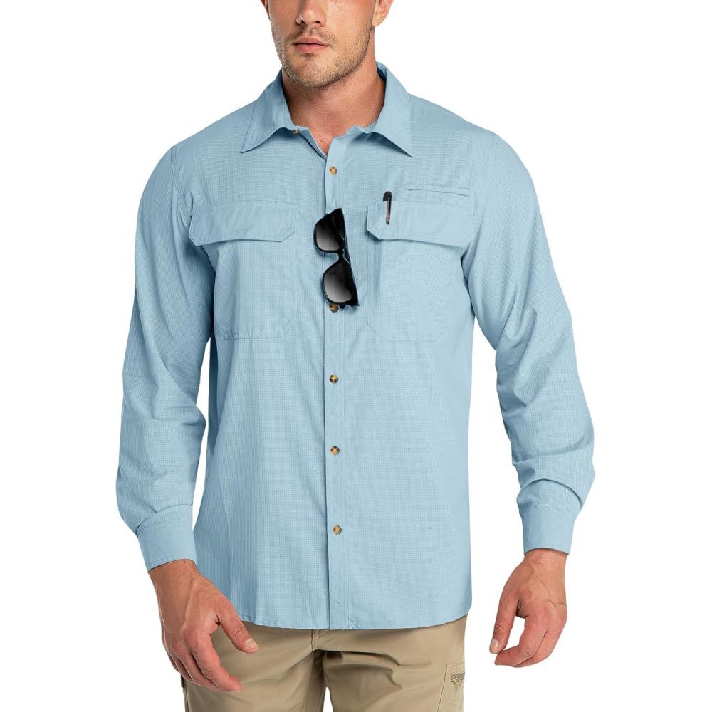 Outdoor Ventures Men’s UPF 50+ UV Sun Protection Shirt, Long Sleeve Hiking Fishing Shirt Cooling Quick Dry for Safari Travel(Violet Blue)