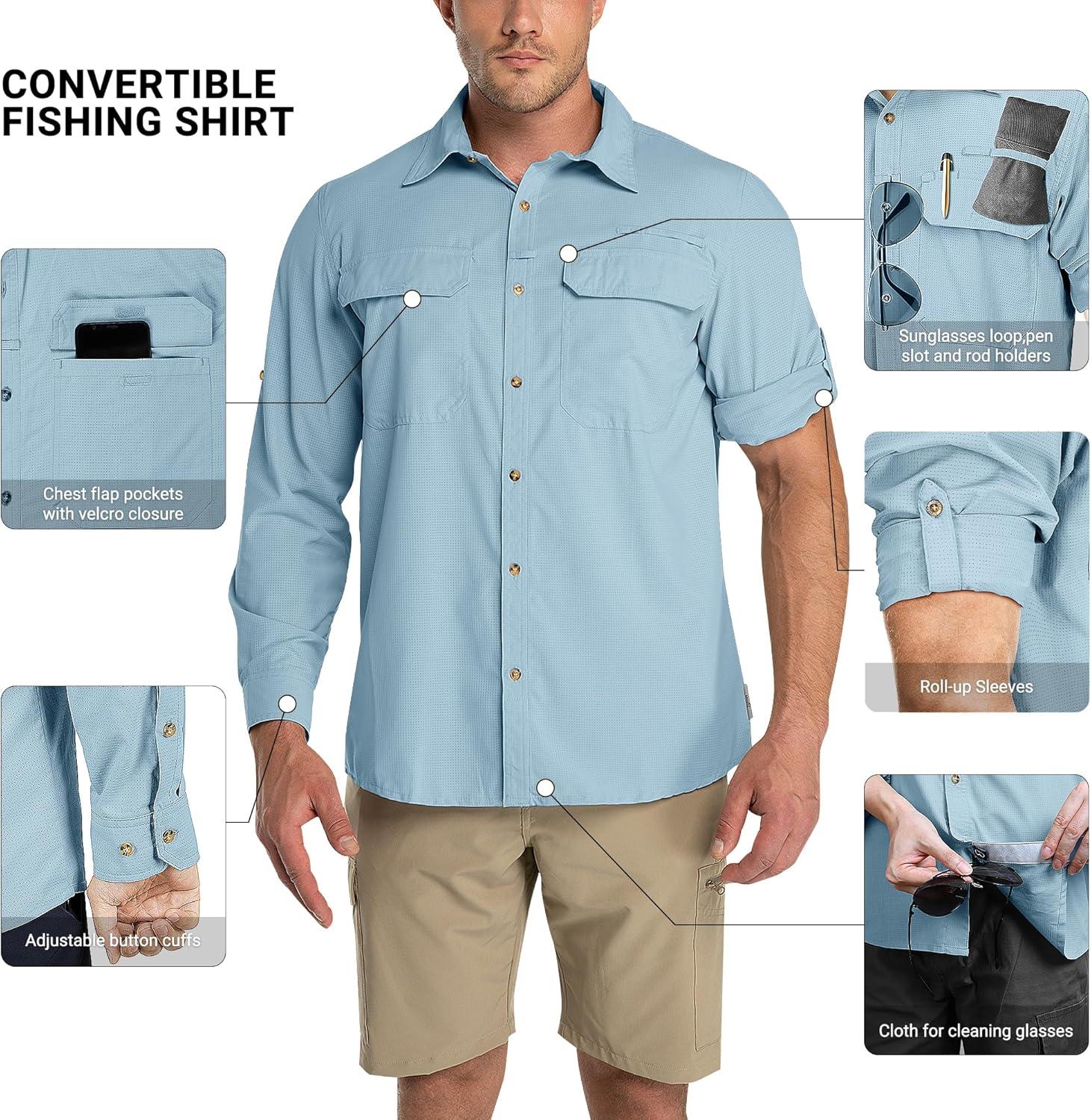 Outdoor Ventures Men’s UPF 50+ UV Sun Protection Shirt, Long Sleeve Hiking Fishing Shirt Cooling Quick Dry for Safari Travel(Violet Blue)