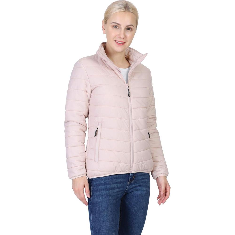 Outdoor Ventures Women’s Packable Full-Zip Short Puffer Jacket Insulated Quilted Warm Lightweight Winter Coat(Pink(fold in Bag))