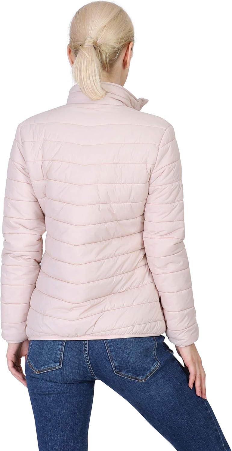Outdoor Ventures Women’s Packable Full-Zip Short Puffer Jacket Insulated Quilted Warm Lightweight Winter Coat(Pink(fold in Bag))