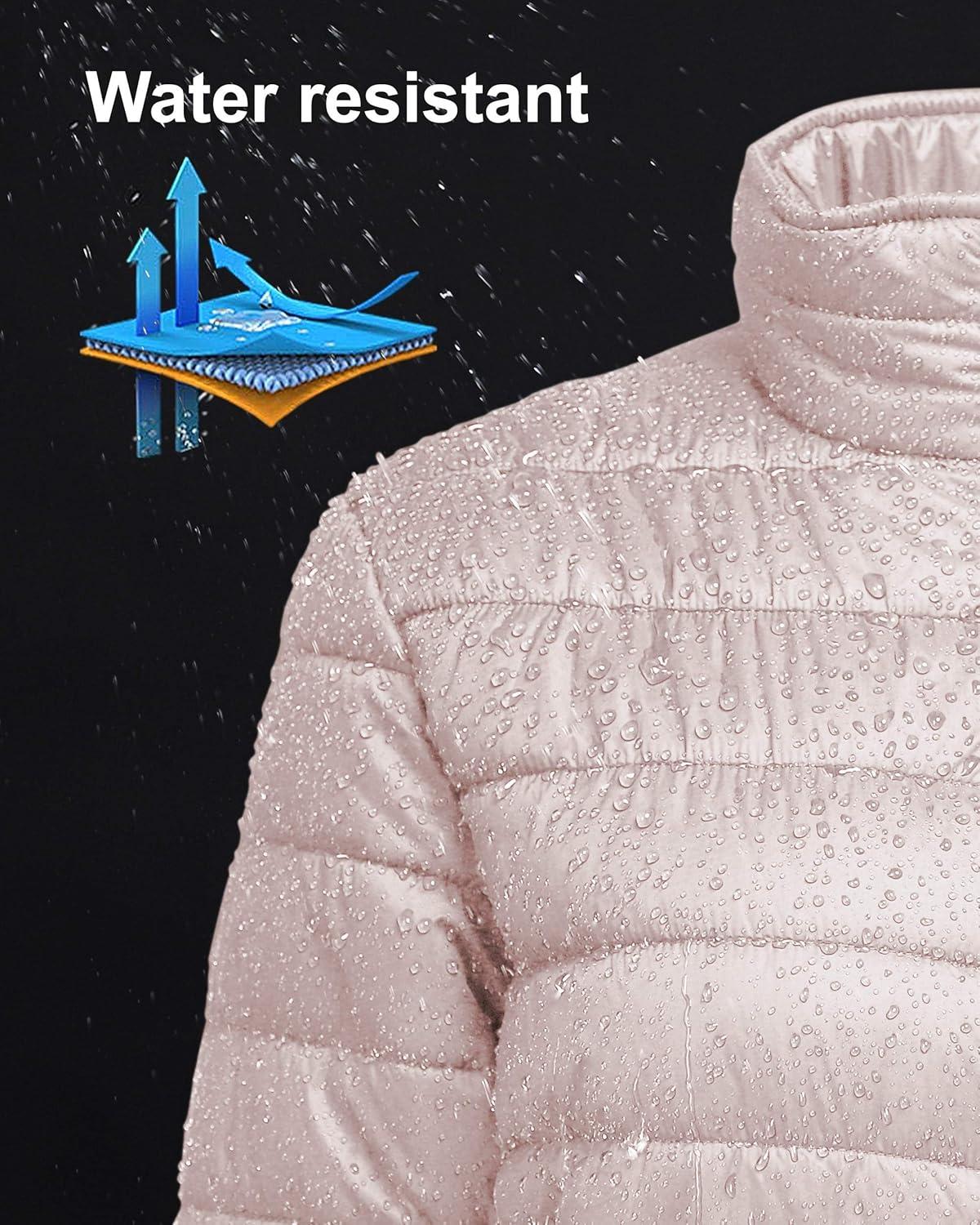 Outdoor Ventures Women’s Packable Full-Zip Short Puffer Jacket Insulated Quilted Warm Lightweight Winter Coat(Pink(fold in Bag))