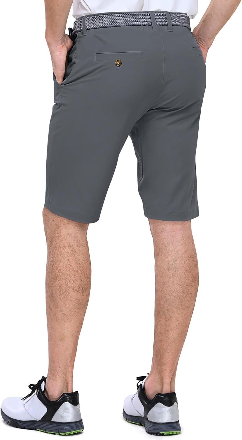 Outdoor Ventures Men’s Golf Shorts 11″ Inseam Classic-Fit Flat Front Stretch Casual Shorts with Pockets Summer Hiking Travel(Plain Grey)