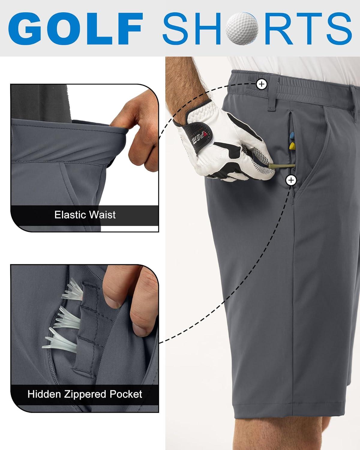Outdoor Ventures Men’s Golf Shorts 11″ Inseam Classic-Fit Flat Front Stretch Casual Shorts with Pockets Summer Hiking Travel(Plain Grey)