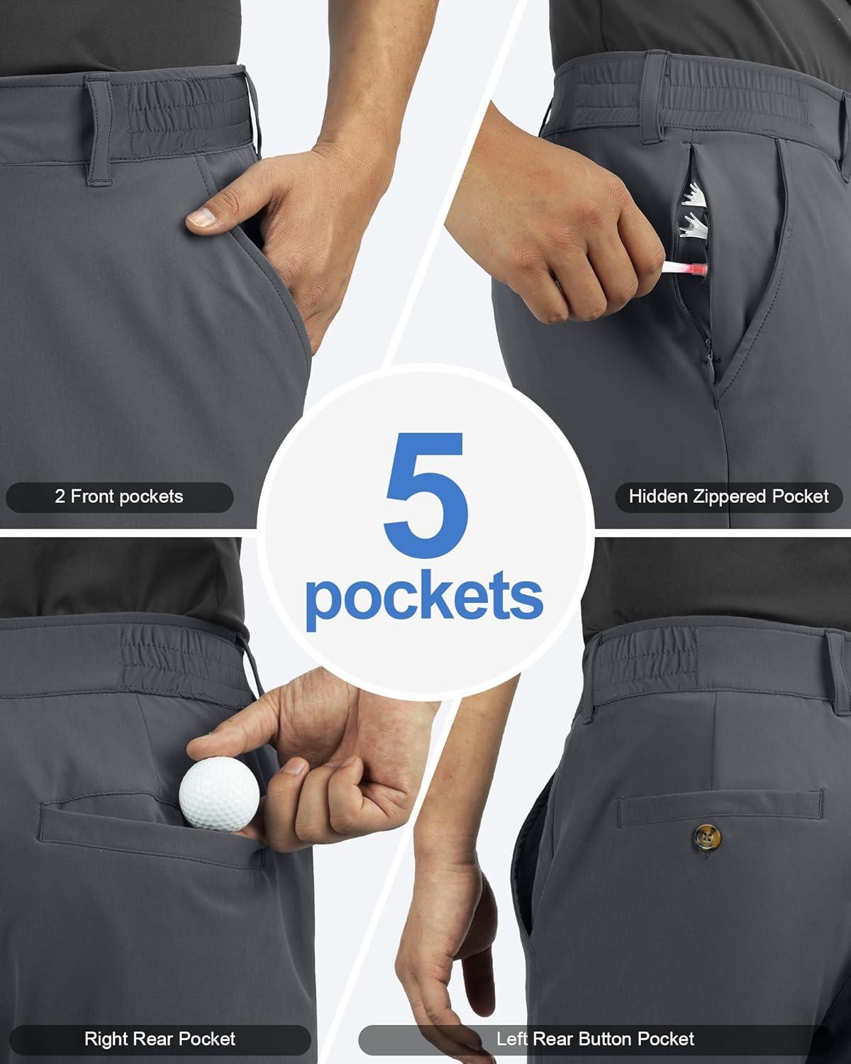 Outdoor Ventures Men’s Golf Shorts 11″ Inseam Classic-Fit Flat Front Stretch Casual Shorts with Pockets Summer Hiking Travel(Plain Grey)