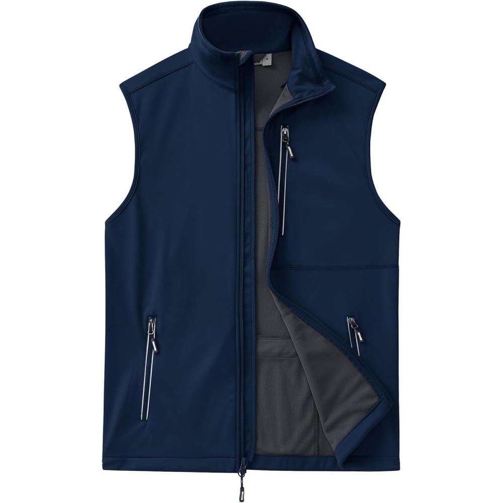 Outdoor Ventures Men’s Windproof Softshell Vest Outerwear Lightweight Sleeveless Jacket for Running Golf Hiking Travel(Dark Blue)