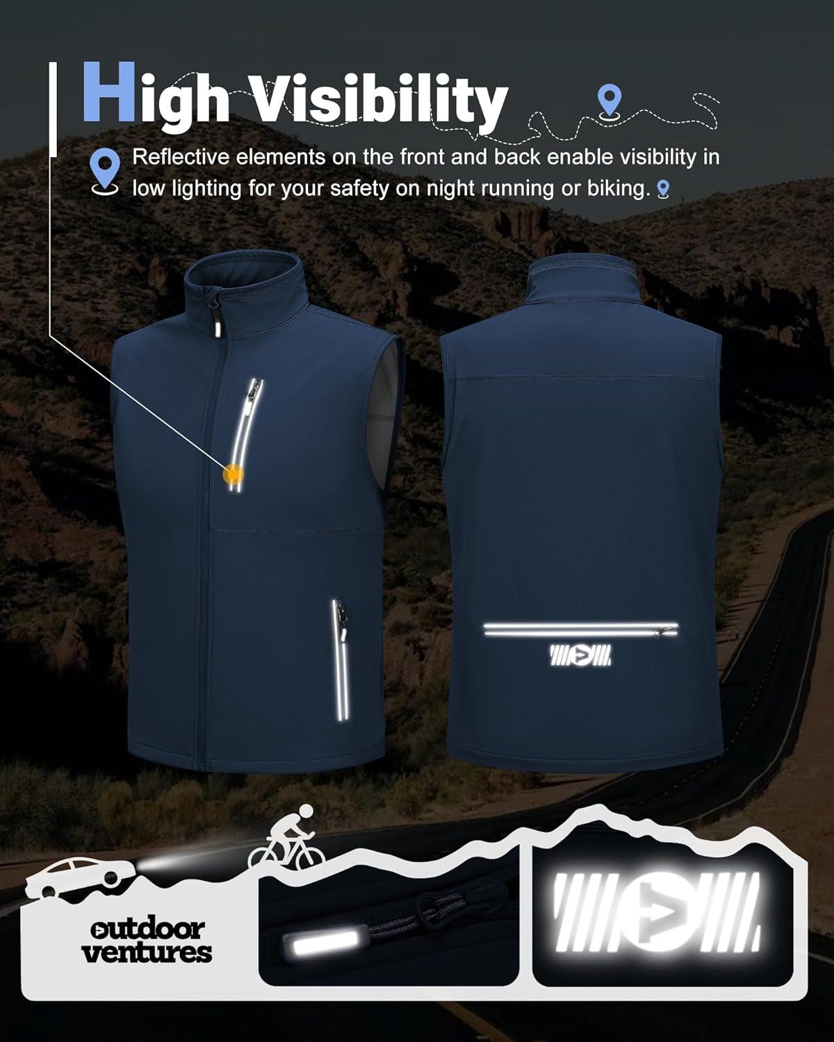 Outdoor Ventures Men’s Windproof Softshell Vest Outerwear Lightweight Sleeveless Jacket for Running Golf Hiking Travel(Dark Blue)