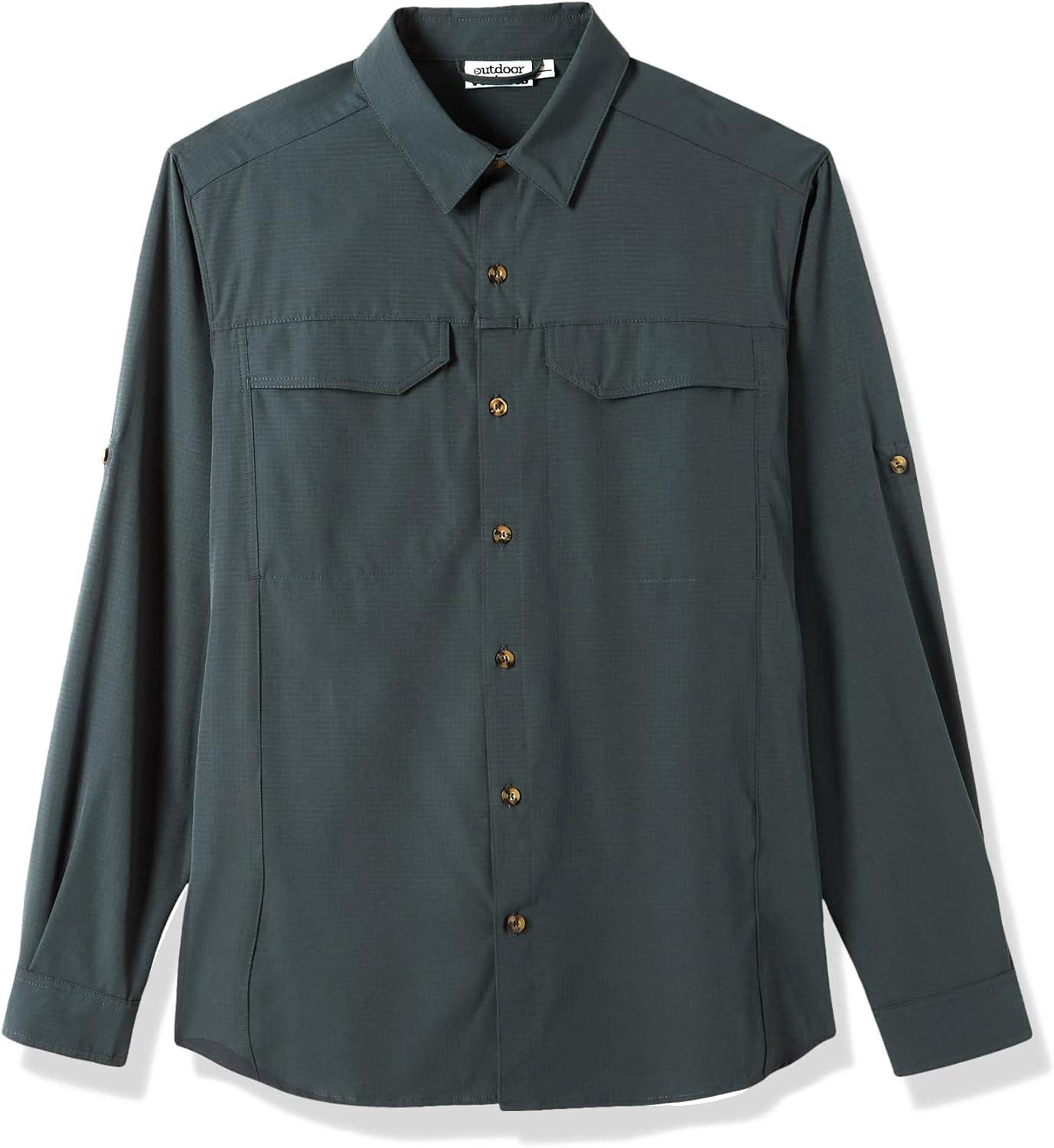 Outdoor Ventures Men’s UPF 50+ UV Sun Protection SPF Hiking Shirt Long Sleeve Lightweight Quick Dry for Safari Travel Fishing(Grey)
