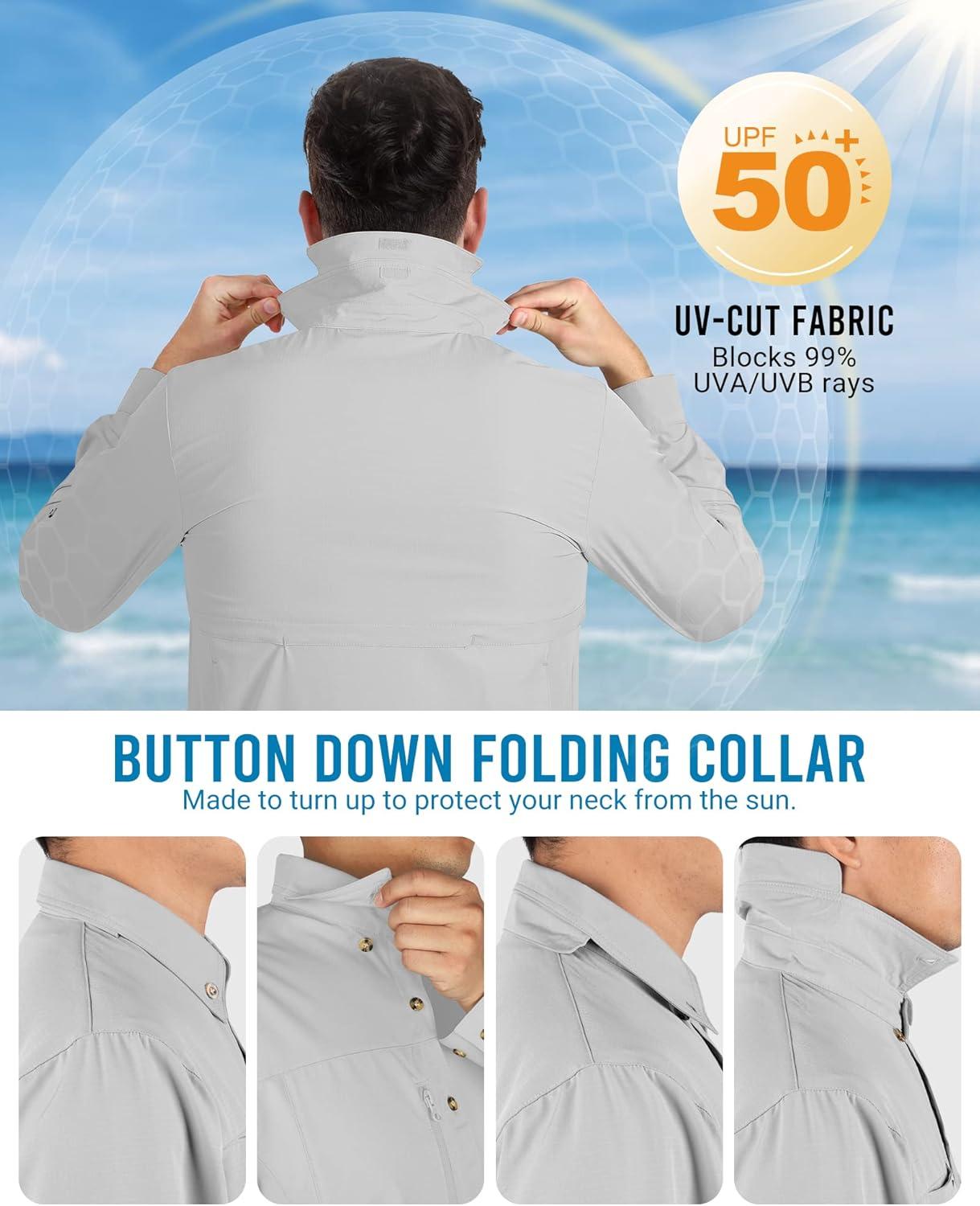 Outdoor Ventures Men’s Long Sleeve Hiking Shirt UPF 50 UV Sun Protection Shirt Cooling Quick Dry for Travel Fishing Safari(Silver Grey)