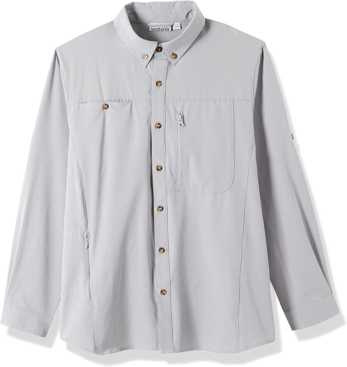 Outdoor Ventures Men’s Long Sleeve Hiking Shirt UPF 50 UV Sun Protection Shirt Cooling Quick Dry for Travel Fishing Safari(Silver Grey)