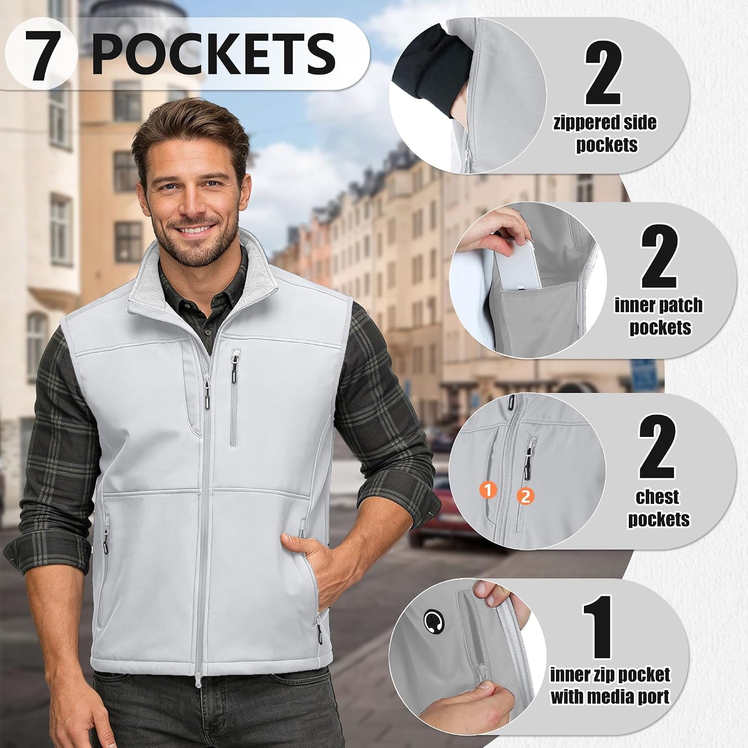 Outdoor Ventures Men’s Winter Golf Vest Outerwear Lightweight Fleece Lined(Silver Grey)