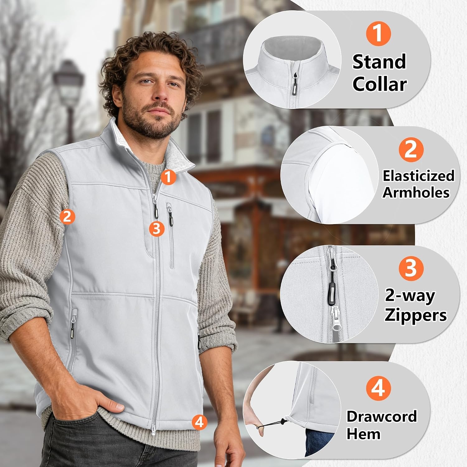 Outdoor Ventures Men’s Winter Golf Vest Outerwear Lightweight Fleece Lined(Silver Grey)
