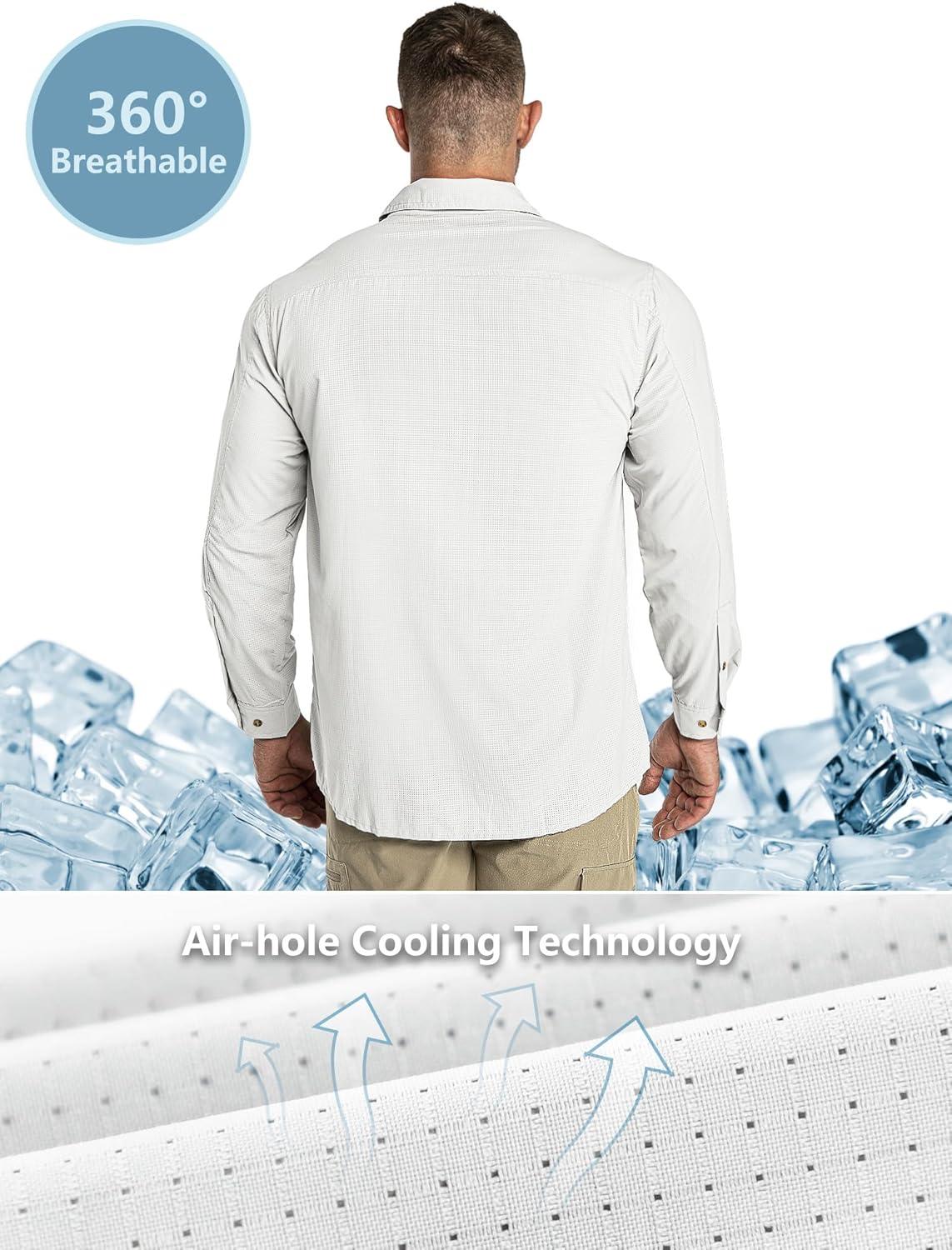 Outdoor Ventures Men’s UPF 50+ UV Sun Protection Shirt, Long Sleeve Hiking Fishing Shirt Cooling Quick Dry for Safari Travel(White)
