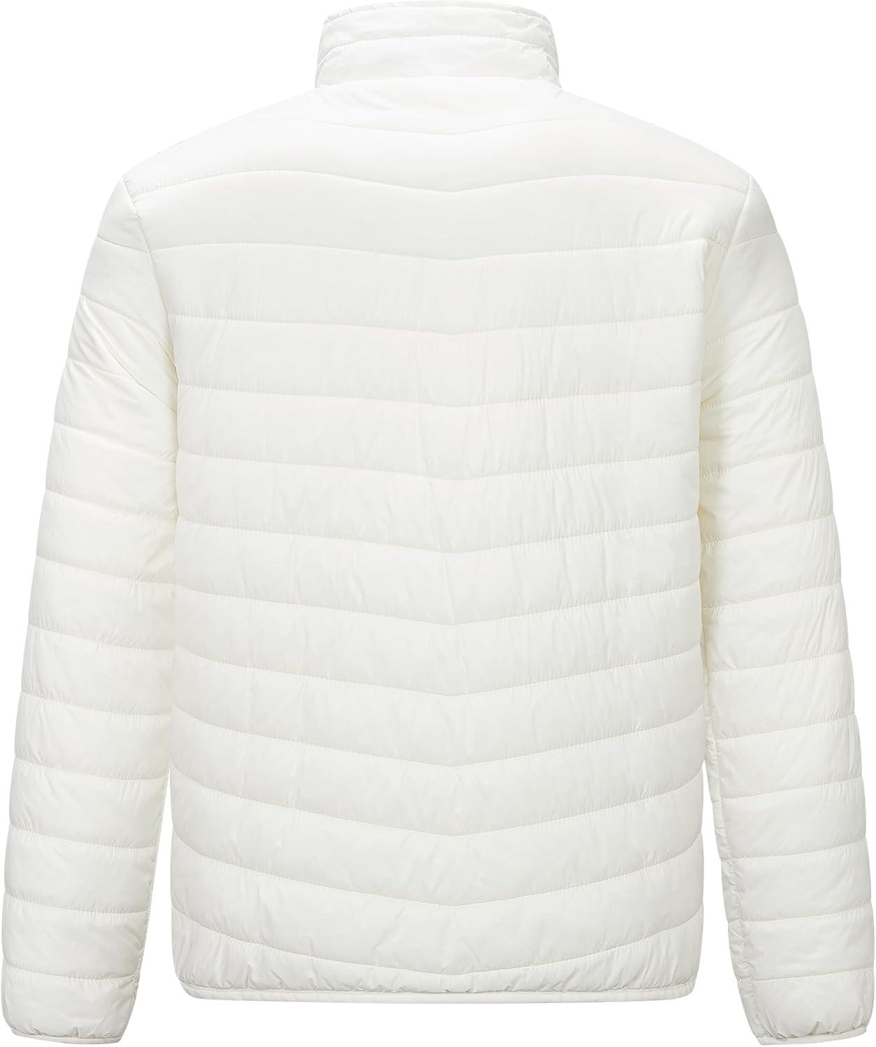 Outdoor Ventures Men’s Lightweight Packable Puffer Winter Jacket Insulated Puffy Coat for Snow Ski Hiking Travel(Cream(fold in Pocket Or Bag))