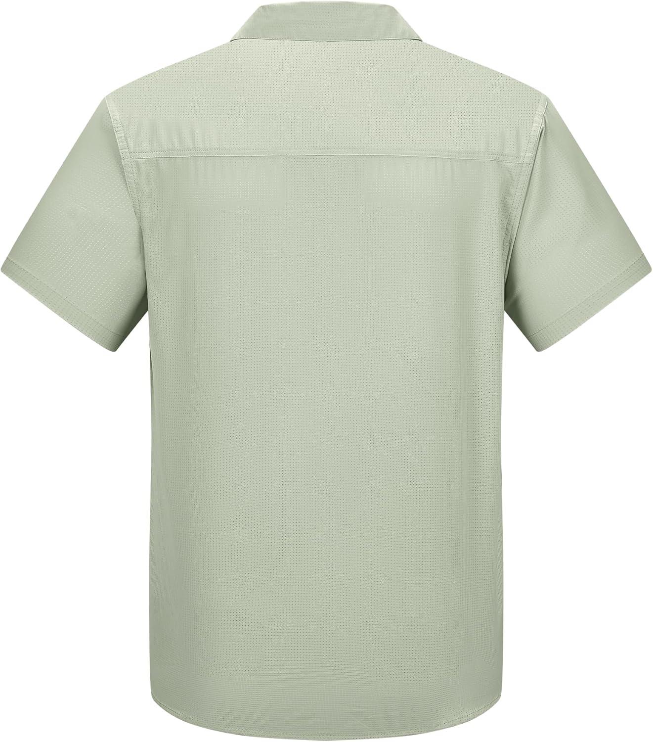 Outdoor Ventures Men’s Lightweight Short Sleeve Fishing Shirt UPF 50 Button Down Quick Dry Cooling Hiking Travel Safari Shirt(Grayish Green)