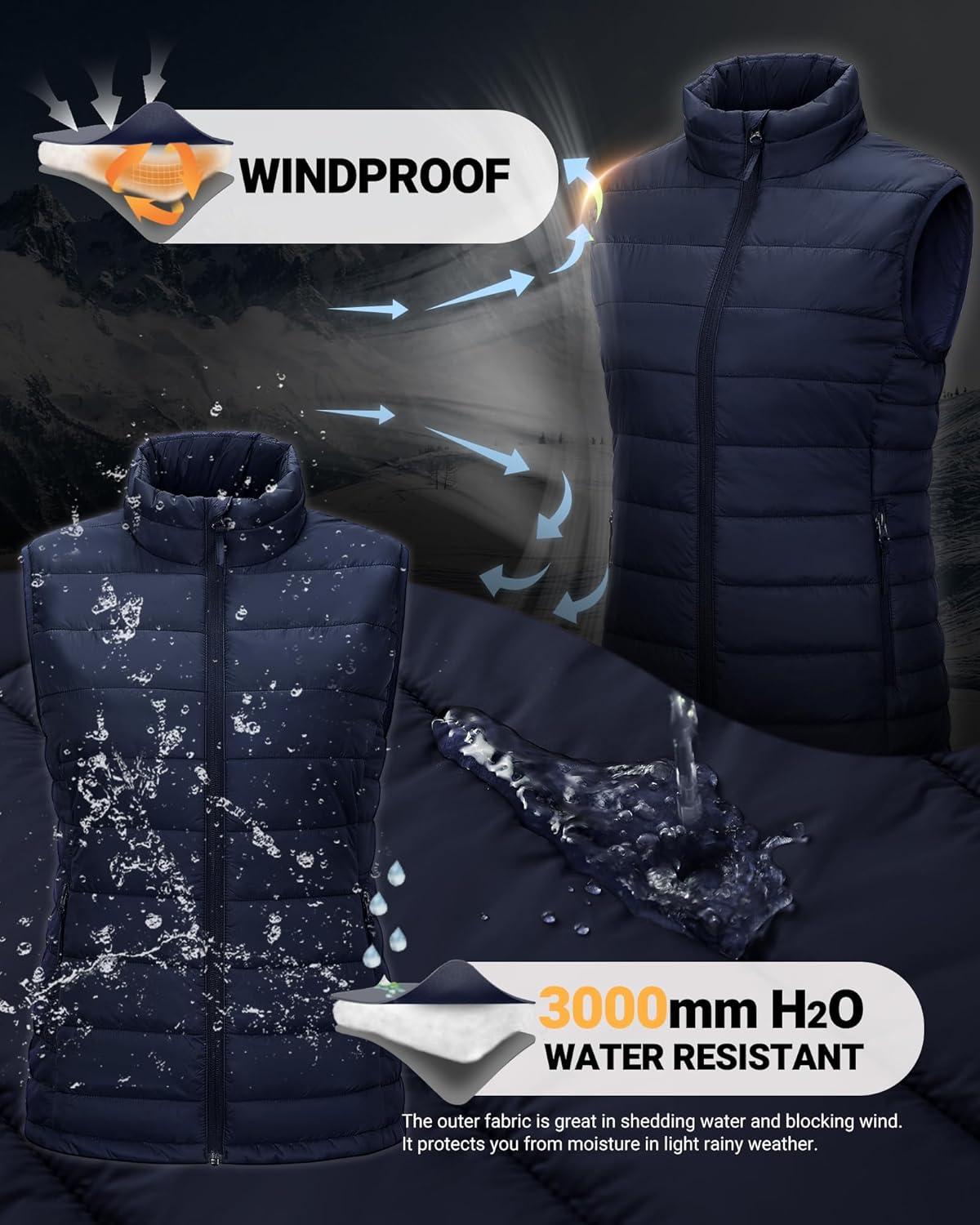 Outdoor Ventures Women’s Lightweight Puffer Vest Outerwear Zip Up Warm Sleeveless Winter Jacket Padded Gilet Quilted Coat(Blue)