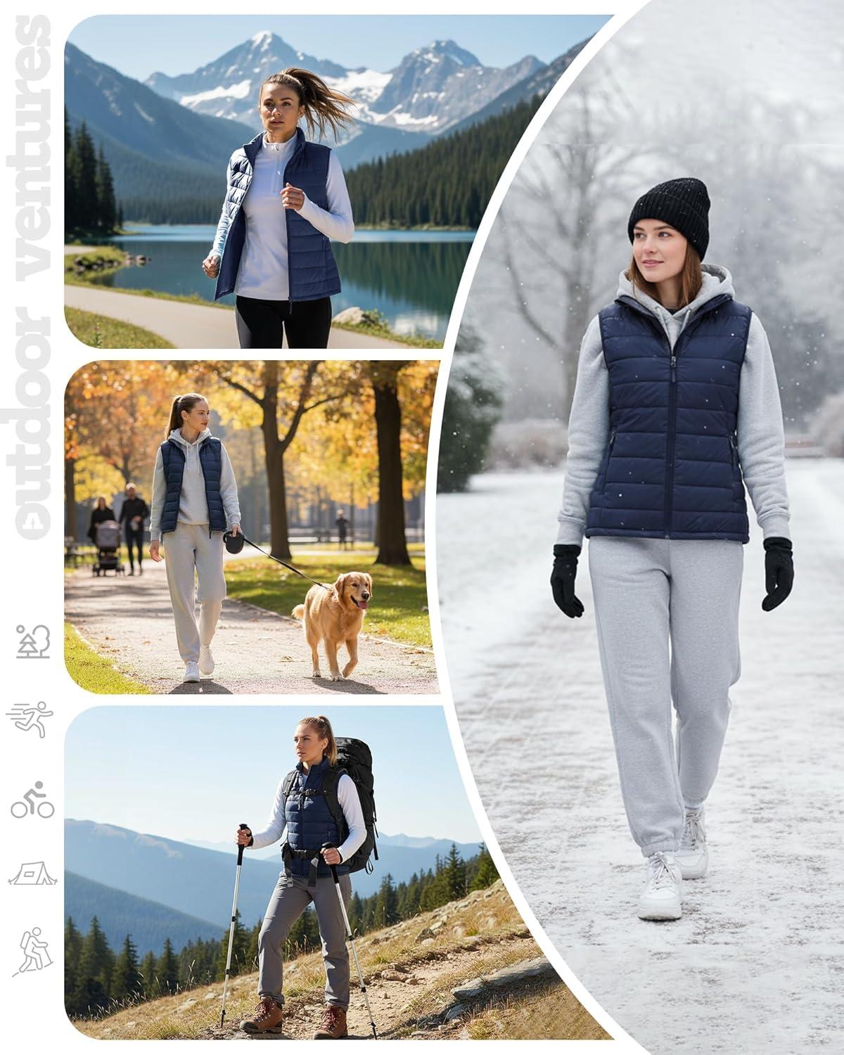 Outdoor Ventures Women’s Lightweight Puffer Vest Outerwear Zip Up Warm Sleeveless Winter Jacket Padded Gilet Quilted Coat(Blue)