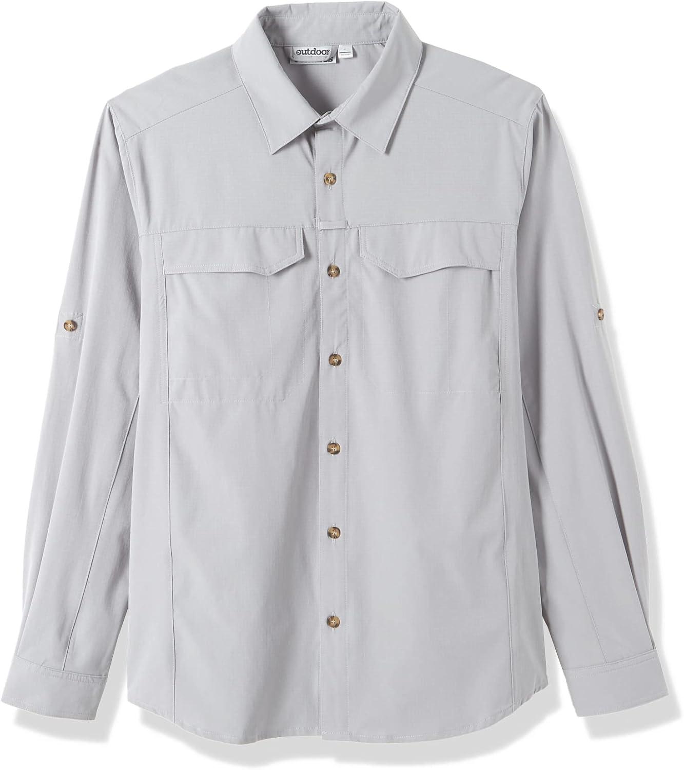 Outdoor Ventures Men’s UPF 50+ UV Sun Protection SPF Hiking Shirt Long Sleeve Lightweight Quick Dry for Safari Travel Fishing(Silver Grey)