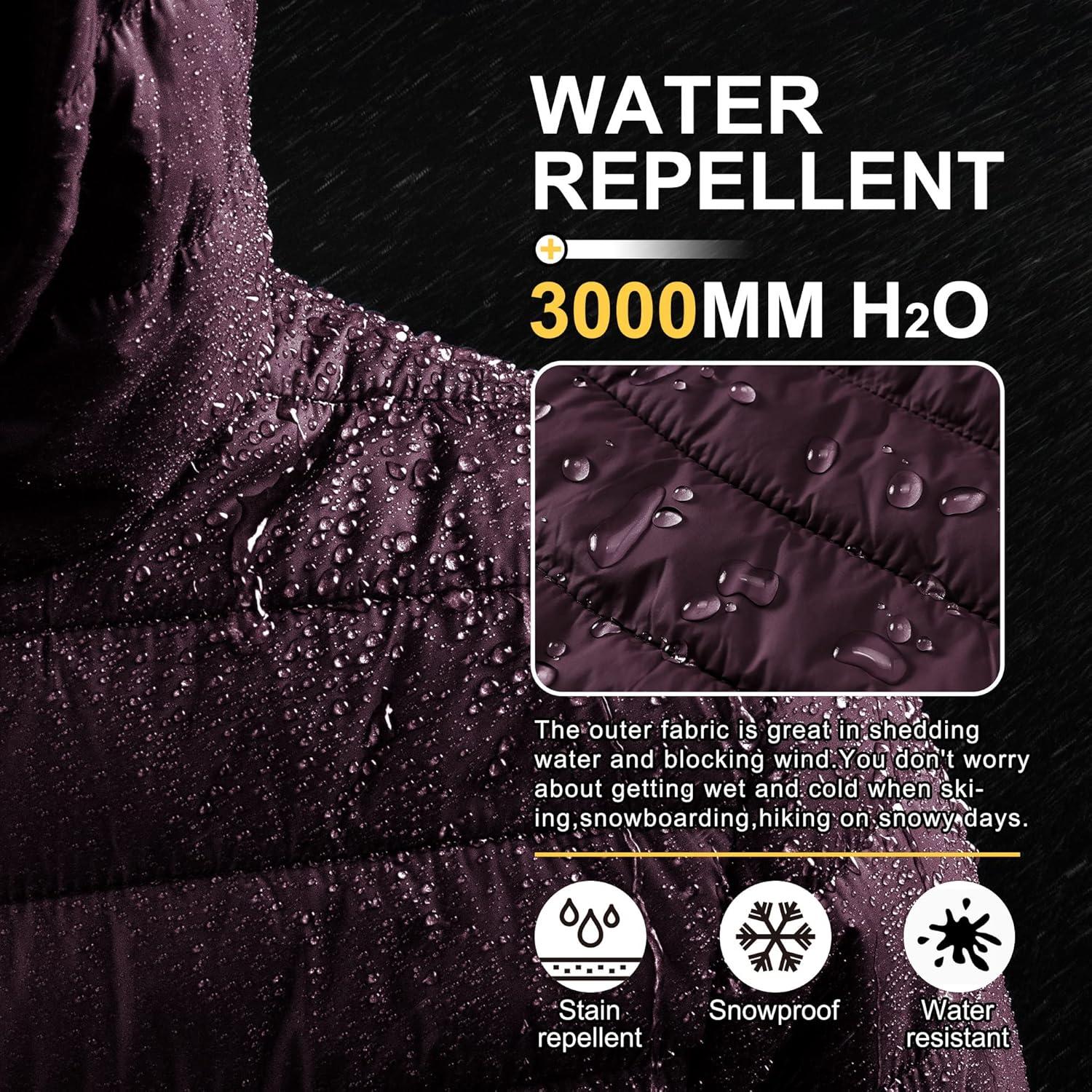 Outdoor Ventures Men’s Lightweight Packable Hooded Puffer Jacket Insulated Winter Coat for Snow Ski Traveling(Eggplant(fold in Bag))