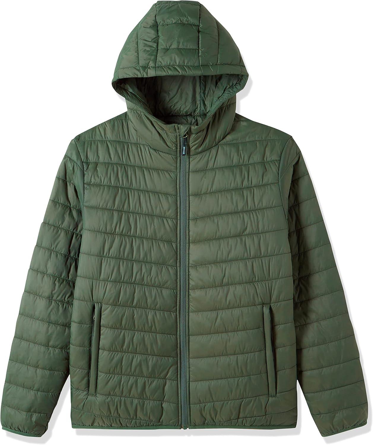 Outdoor Ventures Men’s Lightweight Packable Hooded Puffer Jacket Insulated Winter Coat for Snow Ski Traveling(Army Green(fold in Pocket))