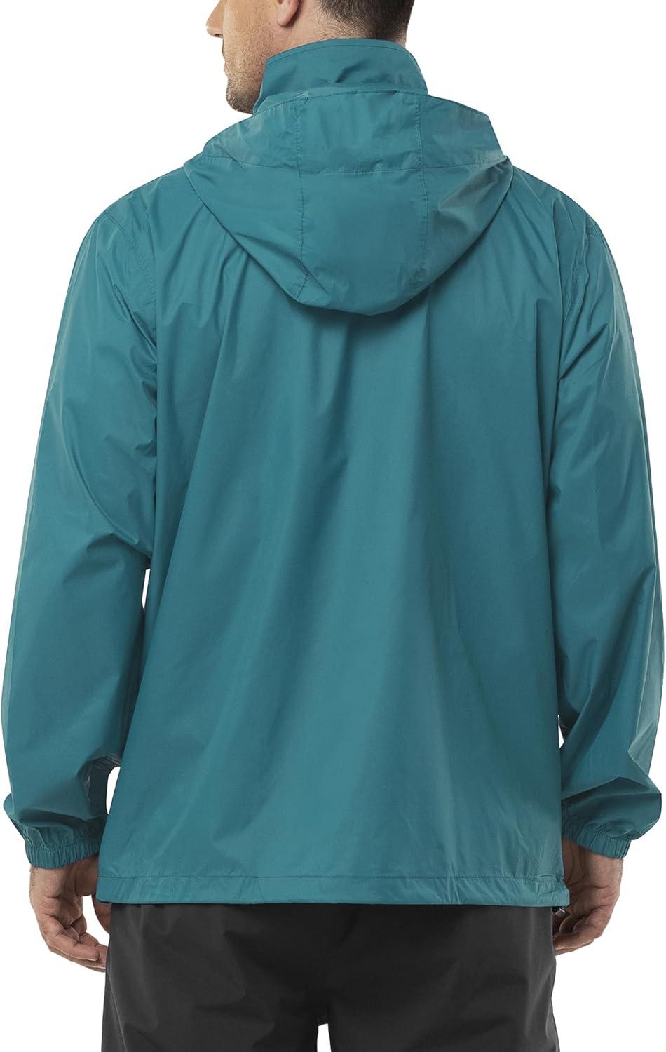 Outdoor Ventures Men’s Rain Jacket Waterproof Lightweight Packable Rain Shell Raincoat with Hood for Golf Hiking Travel(Cadet Blue)