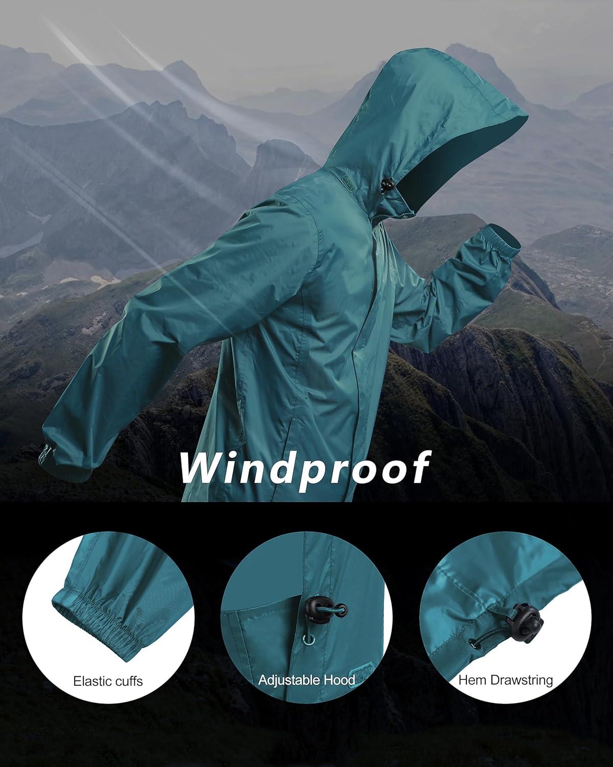 Outdoor Ventures Men’s Rain Jacket Waterproof Lightweight Packable Rain Shell Raincoat with Hood for Golf Hiking Travel(Cadet Blue)