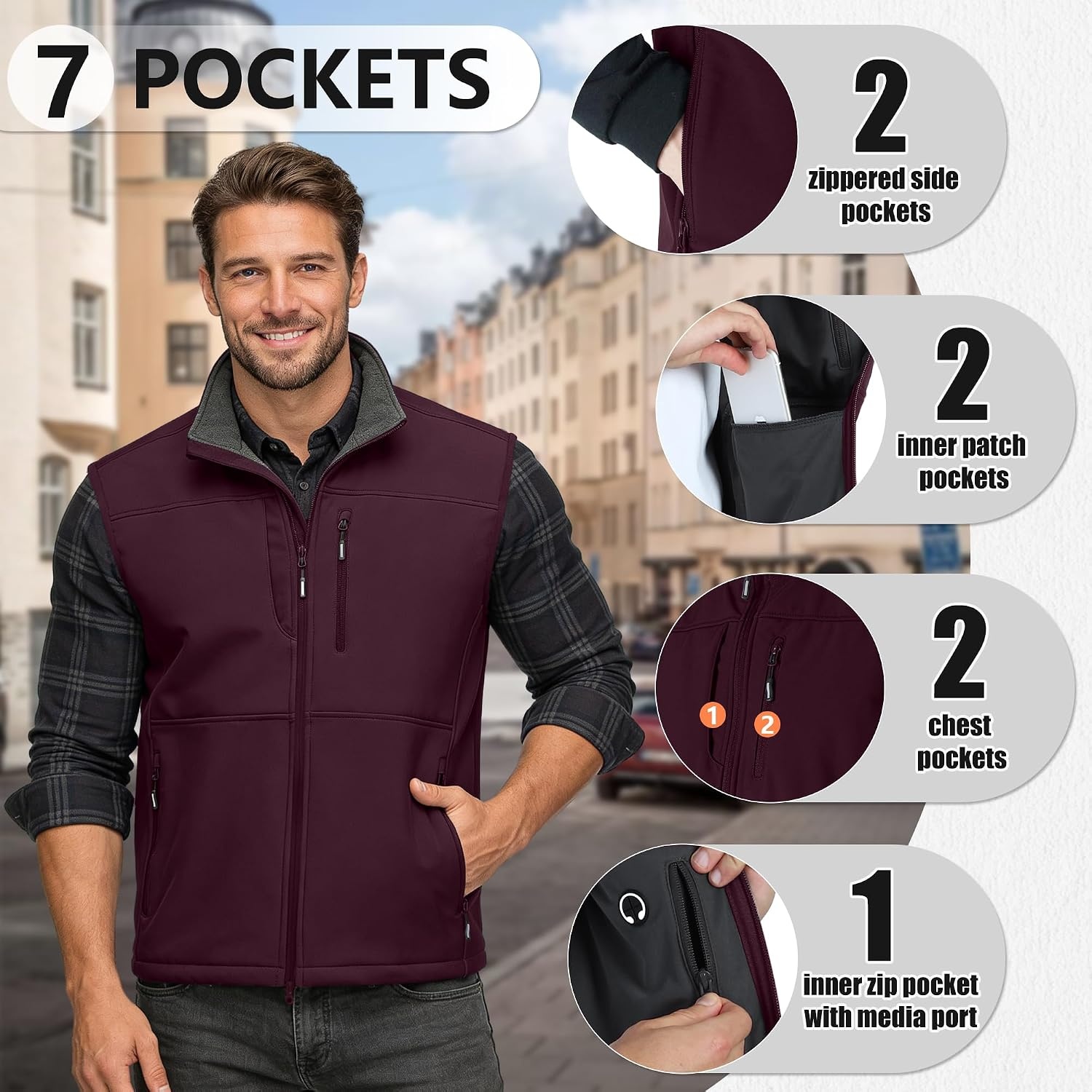 Outdoor Ventures Men’s Winter Golf Vest Outerwear Lightweight Fleece Lined(Burgundy)