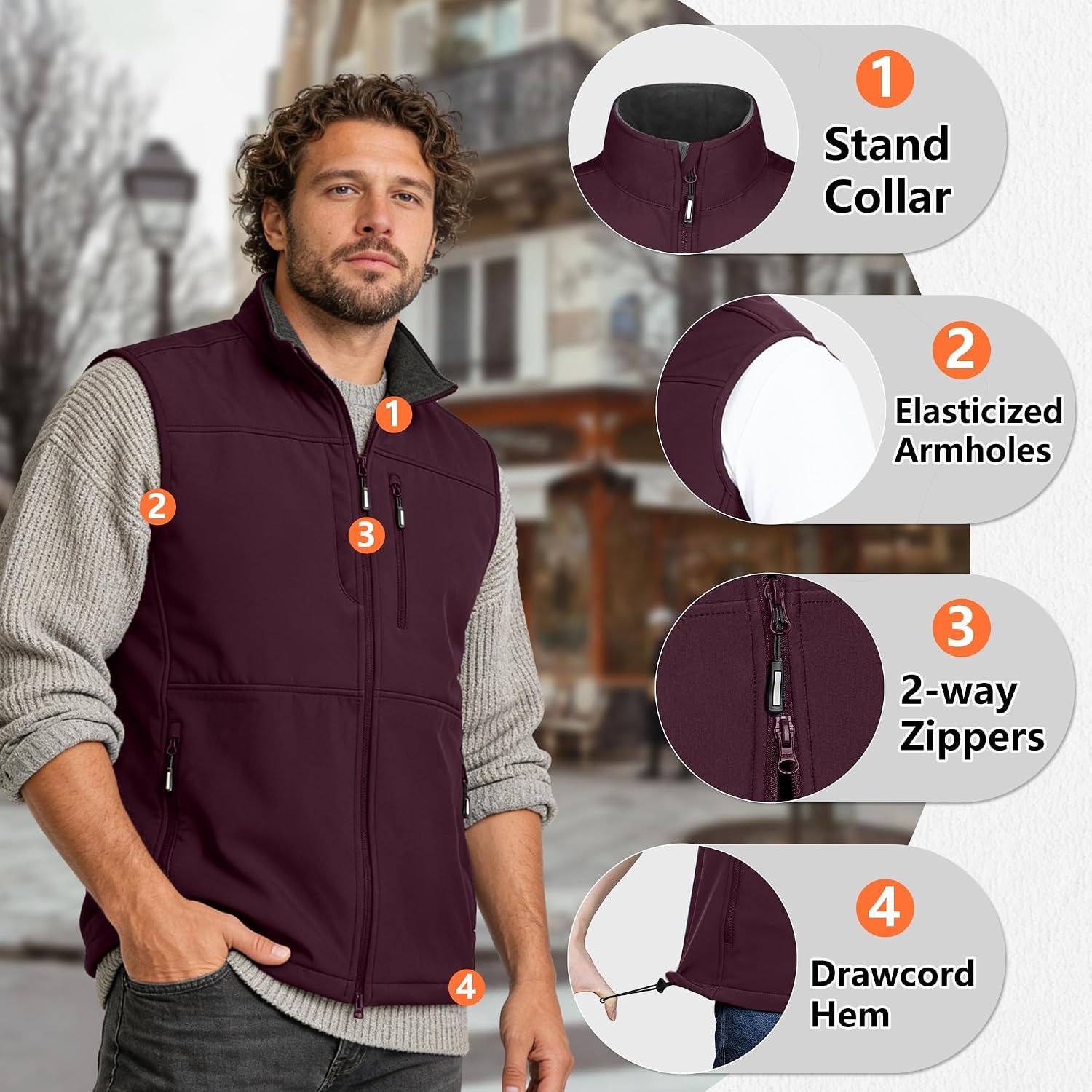 Outdoor Ventures Men’s Winter Golf Vest Outerwear Lightweight Fleece Lined(Burgundy)