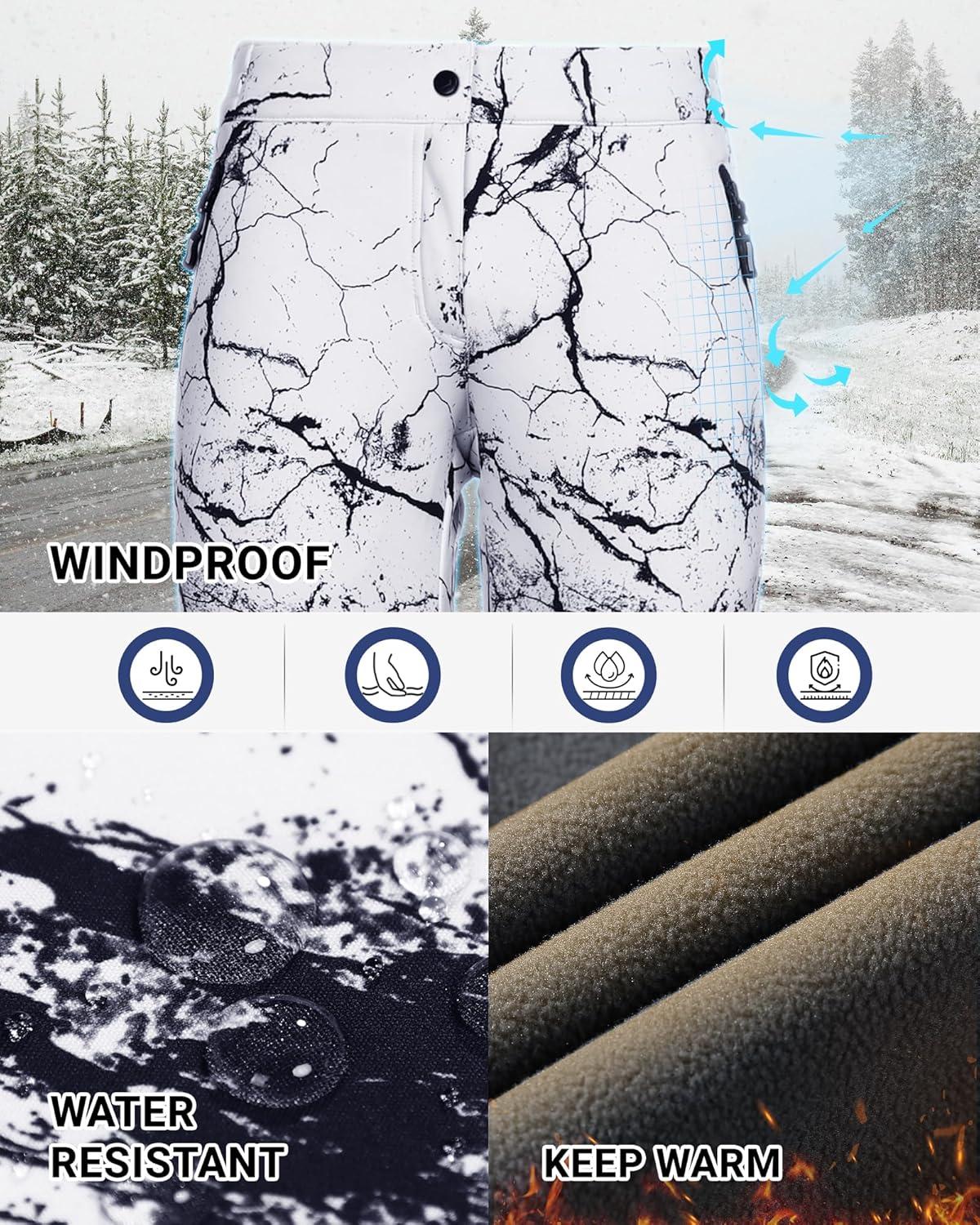 Outdoor Ventures Ski Pants Women Waterproof Insulated Snow Soft Shell Fleece Lined Snowboard Windproof with Boot Gaiters(Fissure Grey- New Versione)