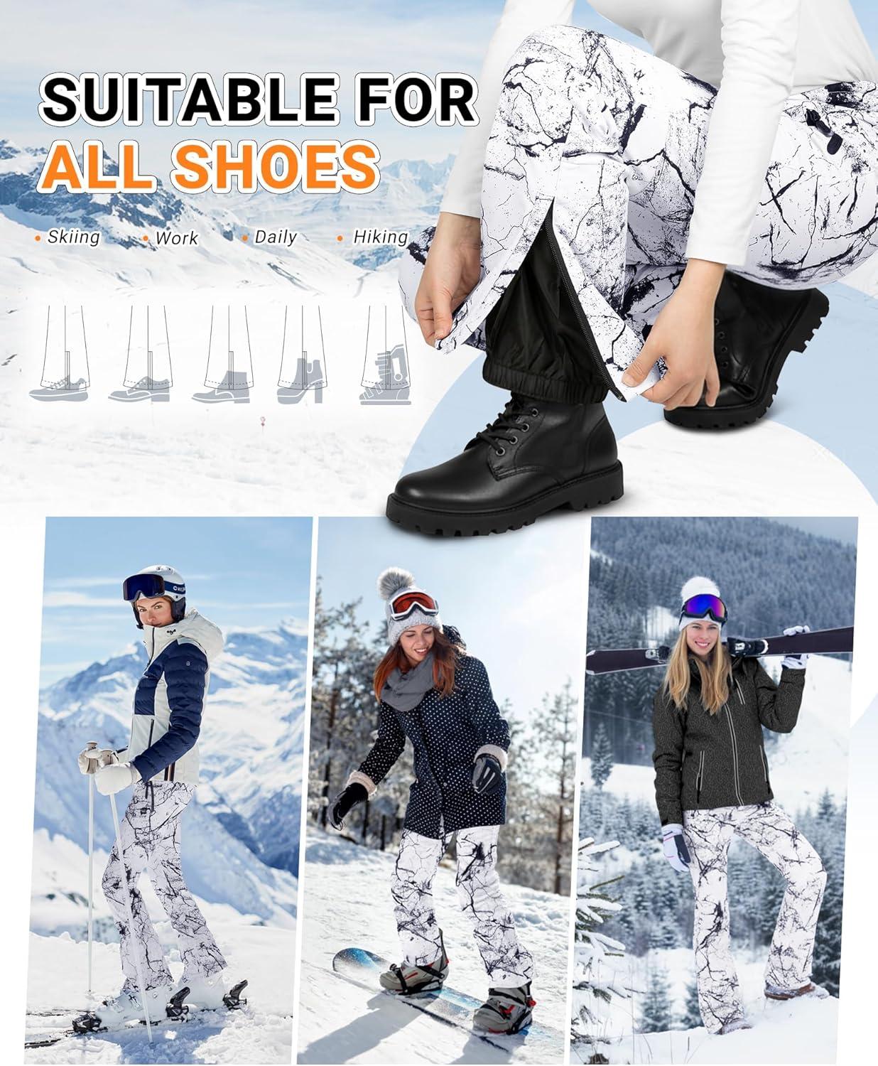Outdoor Ventures Ski Pants Women Waterproof Insulated Snow Soft Shell Fleece Lined Snowboard Windproof with Boot Gaiters(Fissure Grey- New Versione)