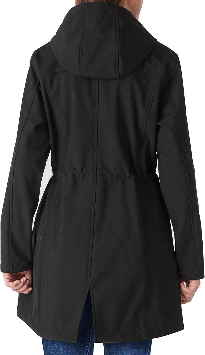 Outdoor Ventures Women’s Lightweight Waterproof Fleece Lined Hooded Softshell Rain Jacket, Warm Windbreaker Long Coat(Black)