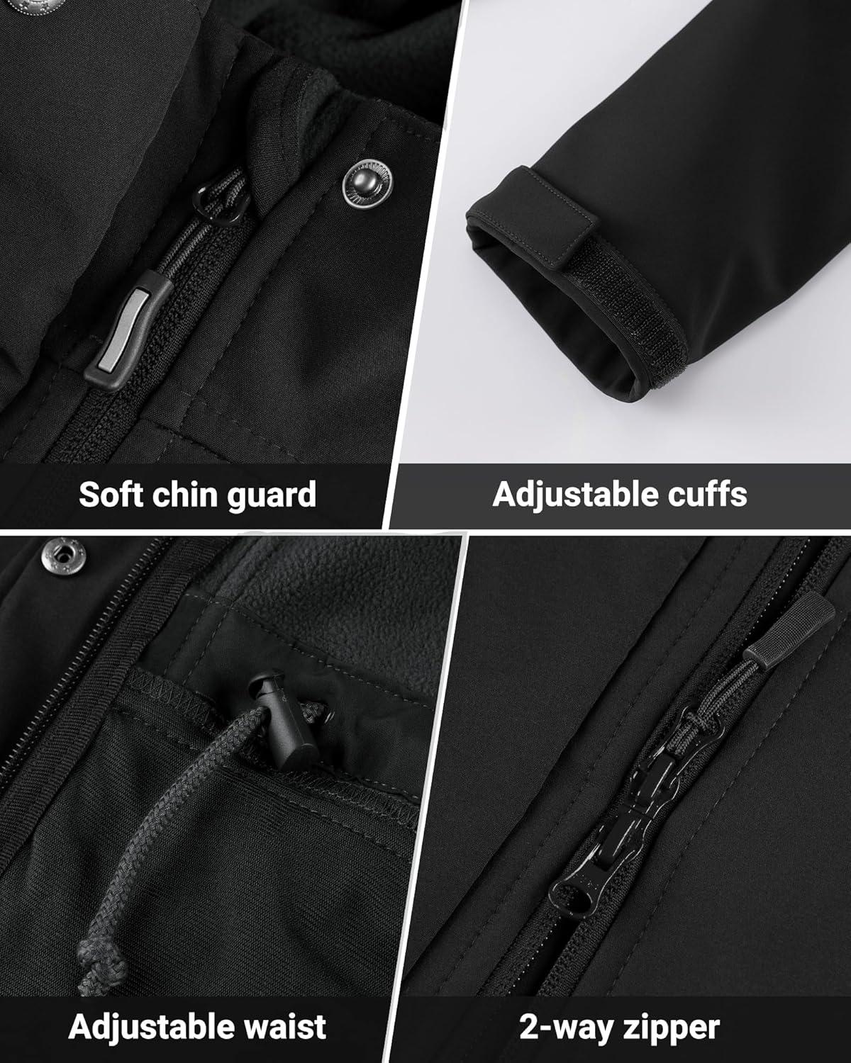 Outdoor Ventures Women’s Lightweight Waterproof Fleece Lined Hooded Softshell Rain Jacket, Warm Windbreaker Long Coat(Black)