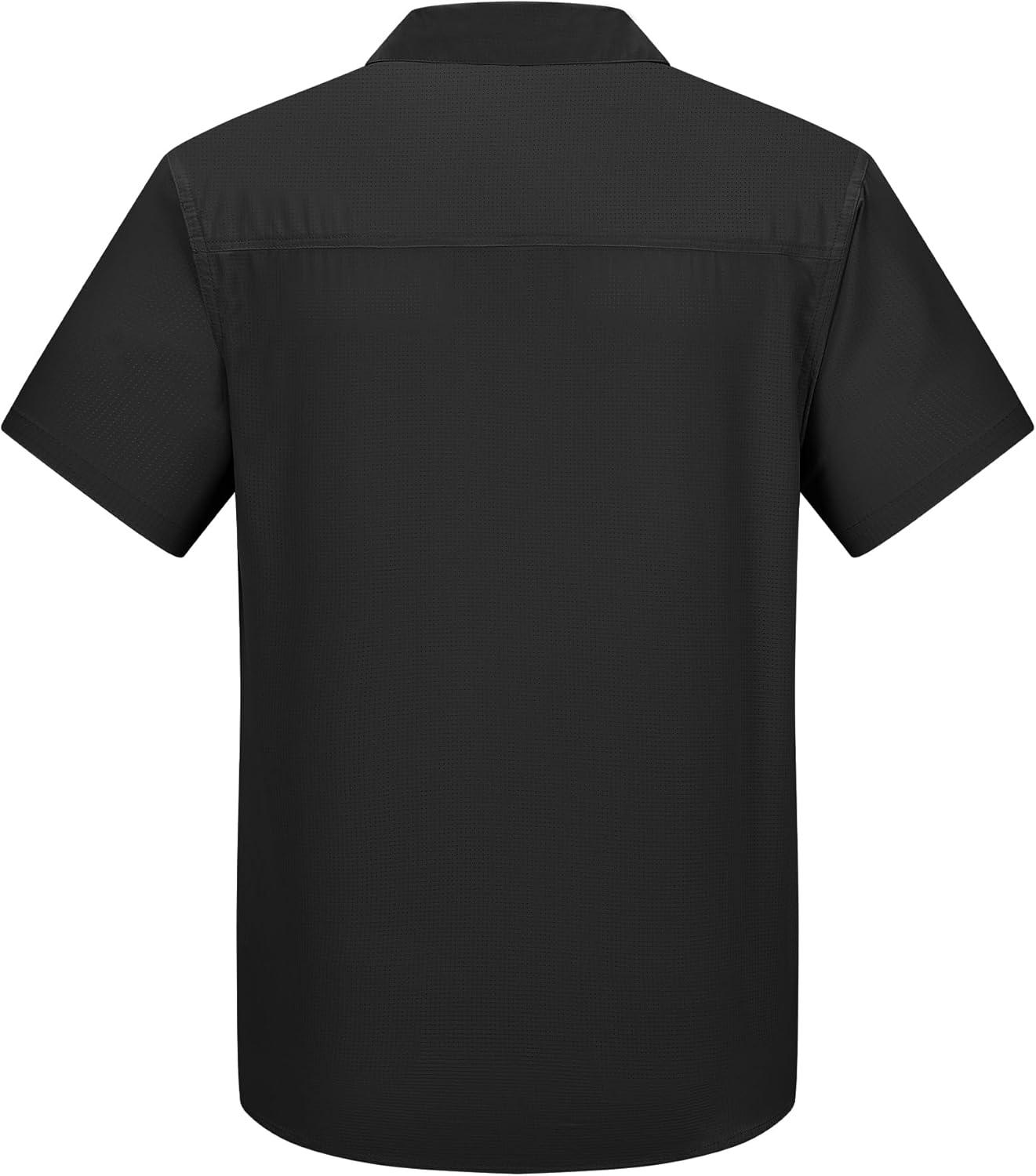 Outdoor Ventures Men’s Lightweight Short Sleeve Fishing Shirt UPF 50 Button Down Quick Dry Cooling Hiking Travel Safari Shirt(Black)