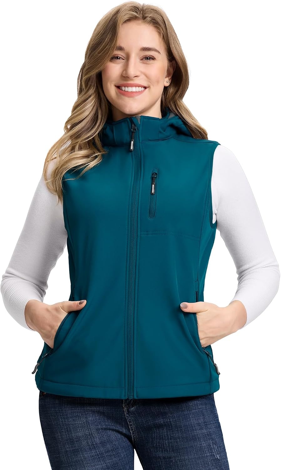 Outdoor Ventures Women’s Hooded Lightweight Golf Running Vest Outerwear(Modern Blue)