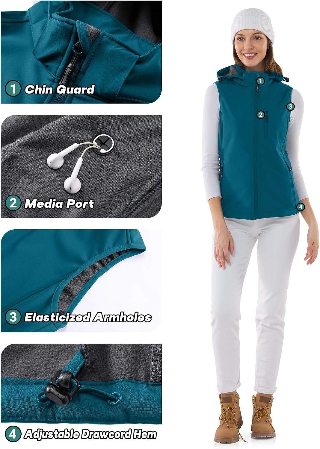 Outdoor Ventures Women’s Hooded Lightweight Golf Running Vest Outerwear(Modern Blue)