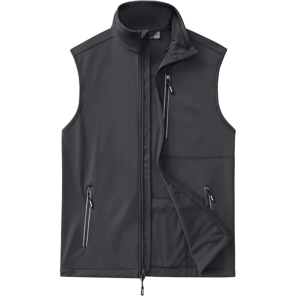 Outdoor Ventures Men’s Windproof Softshell Vest Outerwear Lightweight Sleeveless Jacket for Running Golf Hiking Travel(Cool Grey)