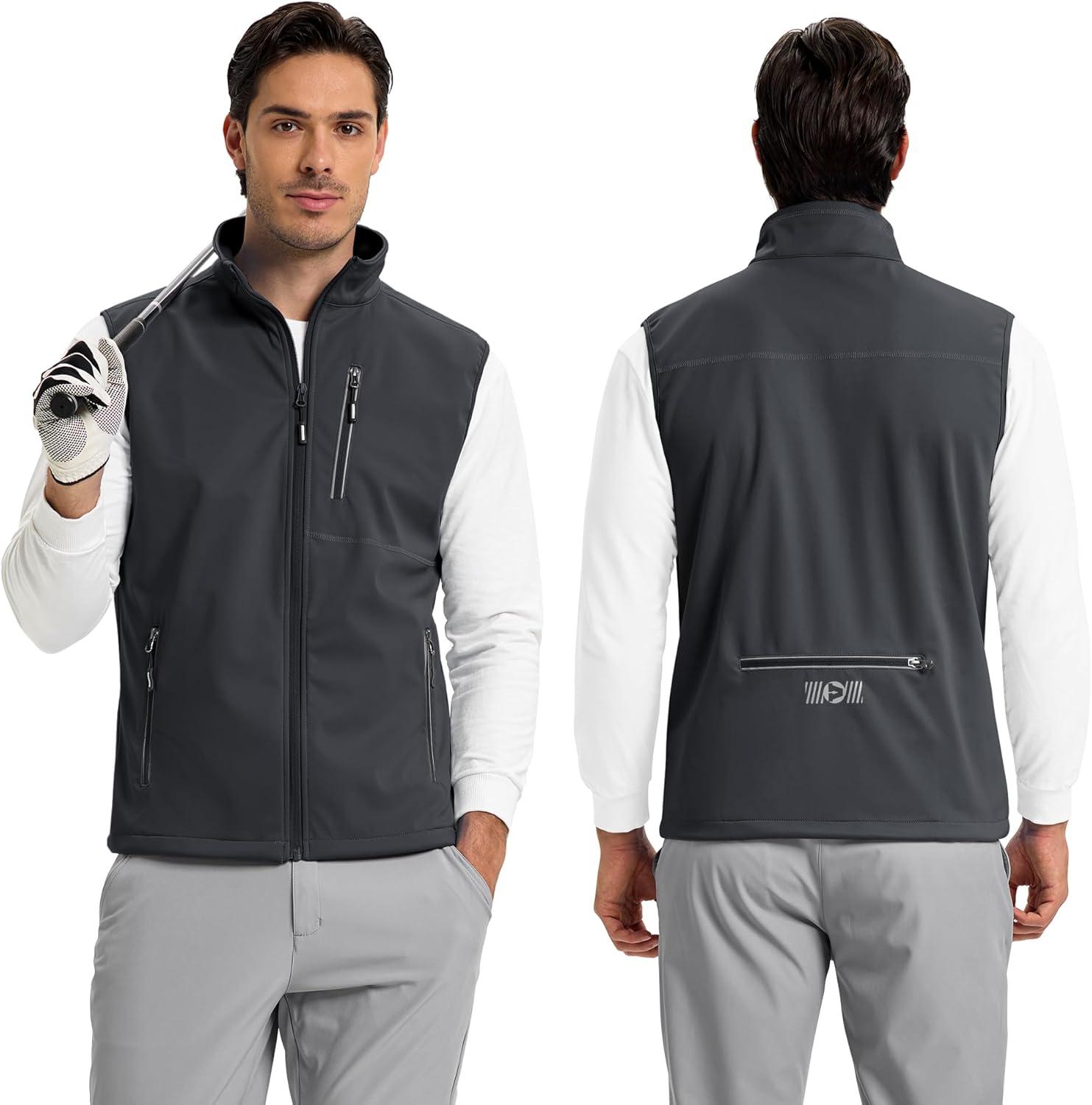 Outdoor Ventures Men’s Windproof Softshell Vest Outerwear Lightweight Sleeveless Jacket for Running Golf Hiking Travel(Cool Grey)