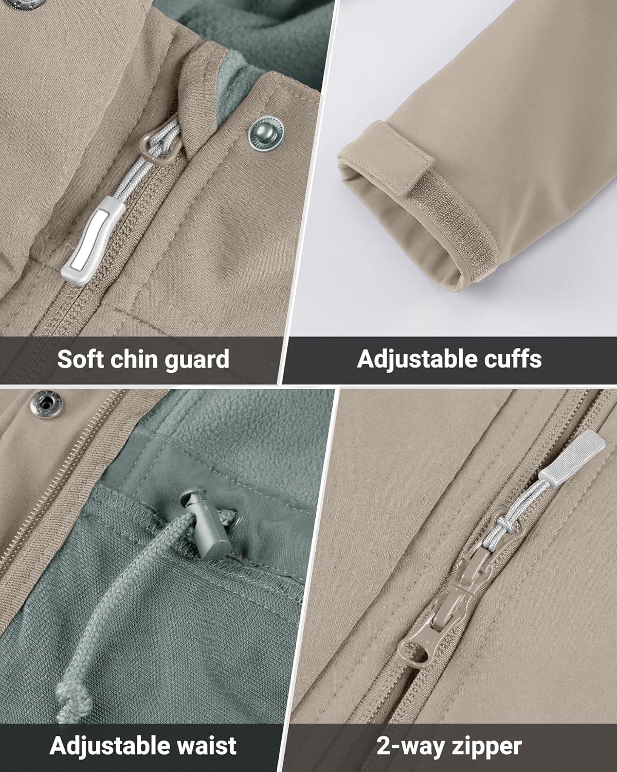 Outdoor Ventures Women’s Lightweight Waterproof Fleece Lined Hooded Softshell Rain Jacket, Warm Windbreaker Long Coat(Light Khaki)
