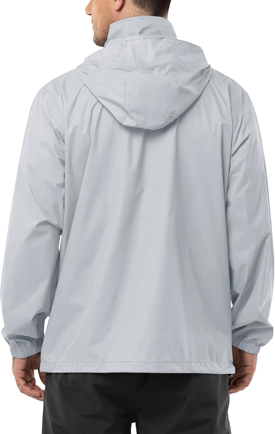 Outdoor Ventures Men’s Rain Jacket Waterproof Lightweight Packable Rain Shell Raincoat with Hood for Golf Hiking Travel(Ivory)