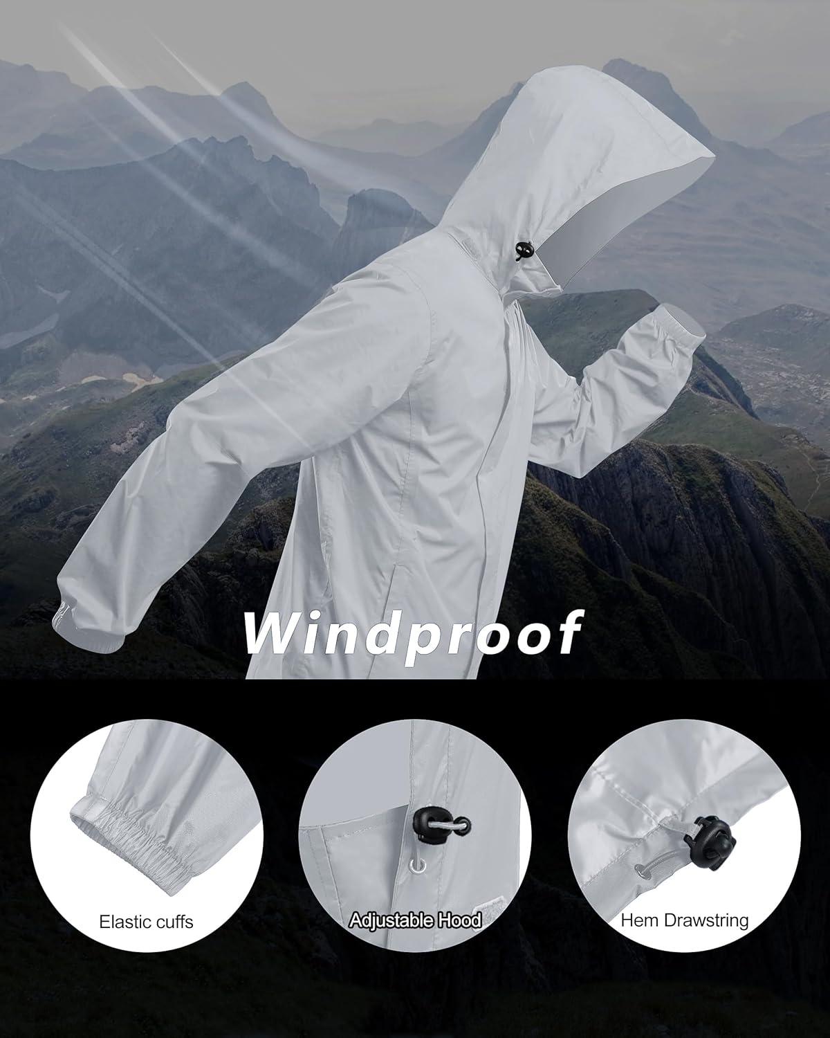Outdoor Ventures Men’s Rain Jacket Waterproof Lightweight Packable Rain Shell Raincoat with Hood for Golf Hiking Travel(Ivory)