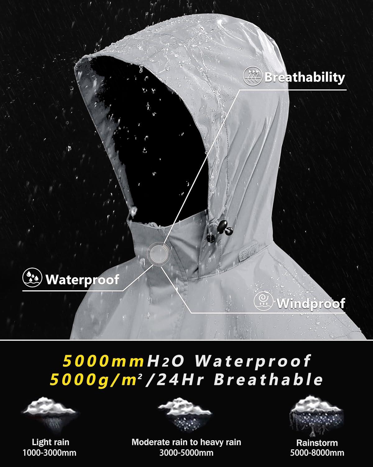 Outdoor Ventures Men’s Rain Jacket Waterproof Lightweight Packable Rain Shell Raincoat with Hood for Golf Hiking Travel(Ivory)