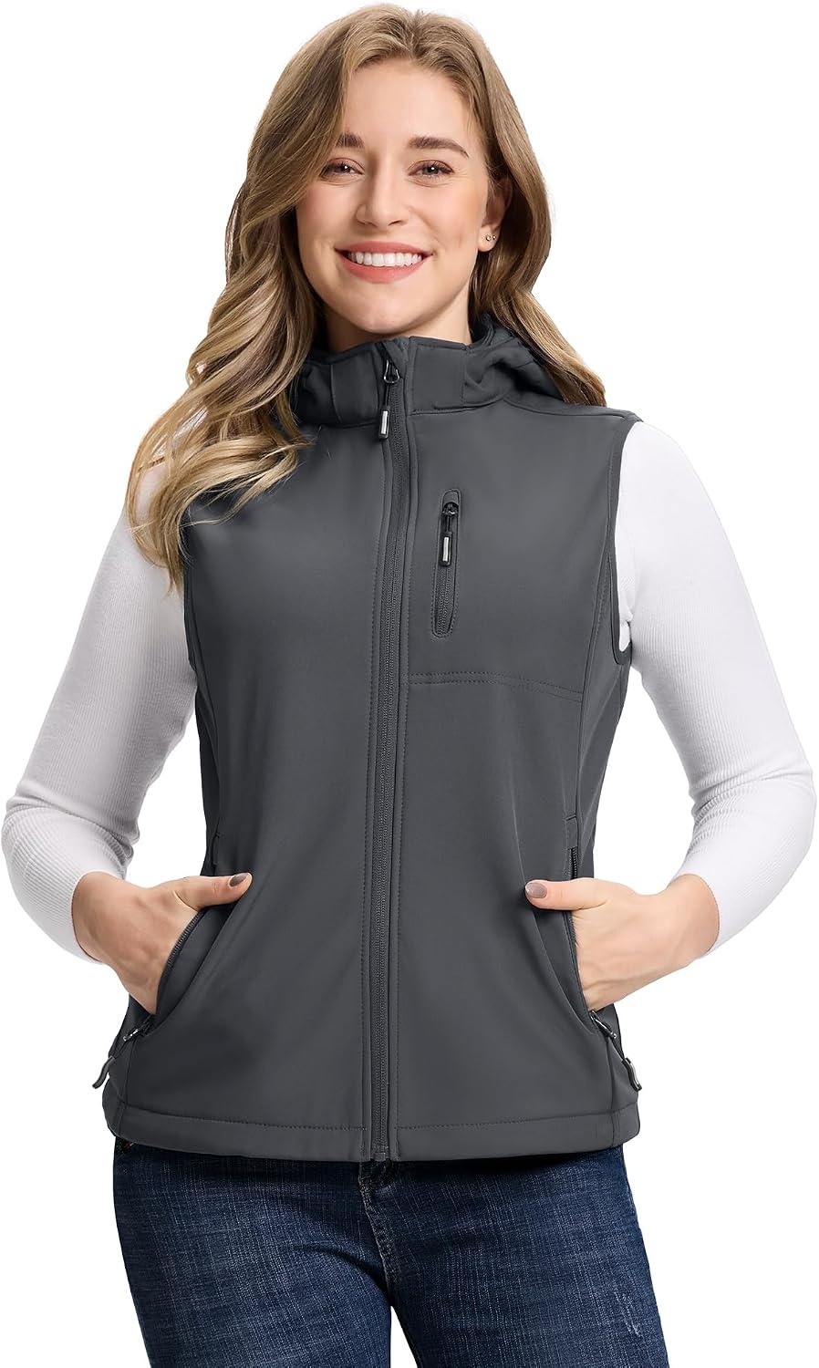 Outdoor Ventures Women’s Hooded Lightweight Golf Running Vest Outerwear(Grey)